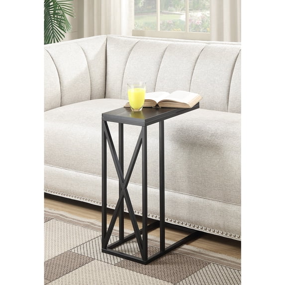 HomeStock Southwestern Style C End Table, C-Shaped Modern Design, Powder-Coated Metal Frame with Particleboard Top, Black Finish, 15.75" L x 10" W x 24.25" H