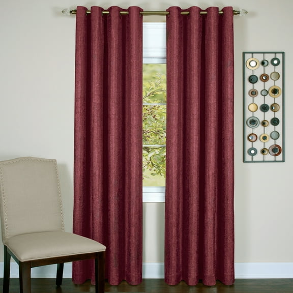 HomeStock Southwestern Style Lined Grommet Window Curtain Panel, 50" x 84", Burgundy - 98% Blackout, Easy to Hang Grommets