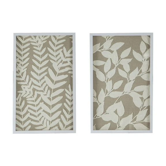 Paper Shadow Box Wall Decor - Floral Art Set of 2 - White Frame - Beige Accents - Home Wall Art