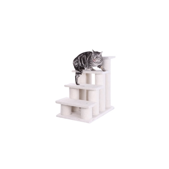 Dog Cat Steps Ramp - Ivory Faux Fleece - 4 Steps - Furniture Access - Easy Climbing