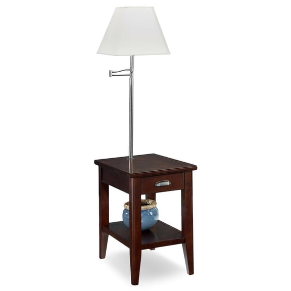 Solid Hardwood L-Side Table with Drawer & Shelf, Chocolate Cherry Finish