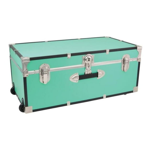 HomeStock Rustic Romance Heavy Duty 30" Under Bed College Storage Trunk with Lock, Latch Closure Type, 15.75" D x 30" W x 12.25" H, Ideal Camp Dorm Room Trunk Footlocker-Color:Teal