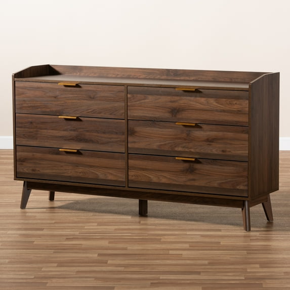 HomeStock Southwestern Style Walnut Brown Finished 6-Drawer Wood Dresser