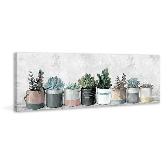 Southwestern Succulent Canvas Wall Art - Wild Plant Decor in Pots - Home Living Room Bedroom Decor