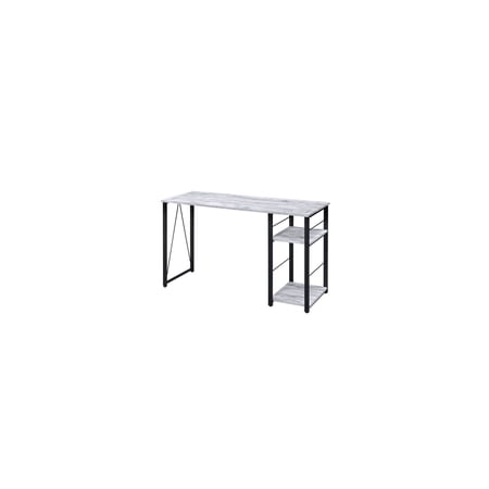 Homestock Southwestern Style Writing Desk With Open Shelves, Featuring A Weathered White & Black Finish With A Sturdy Metal Frame, Suitable For Modern Workspaces, Compact And Stylish