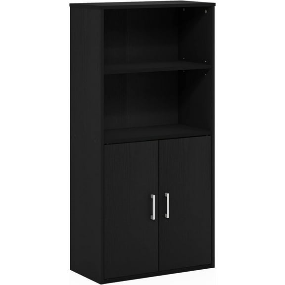 HomeStock Storage Cabinet With 2 Open Shelves And 2 Doors - Finish:Black Oak-Finish:Black Oak