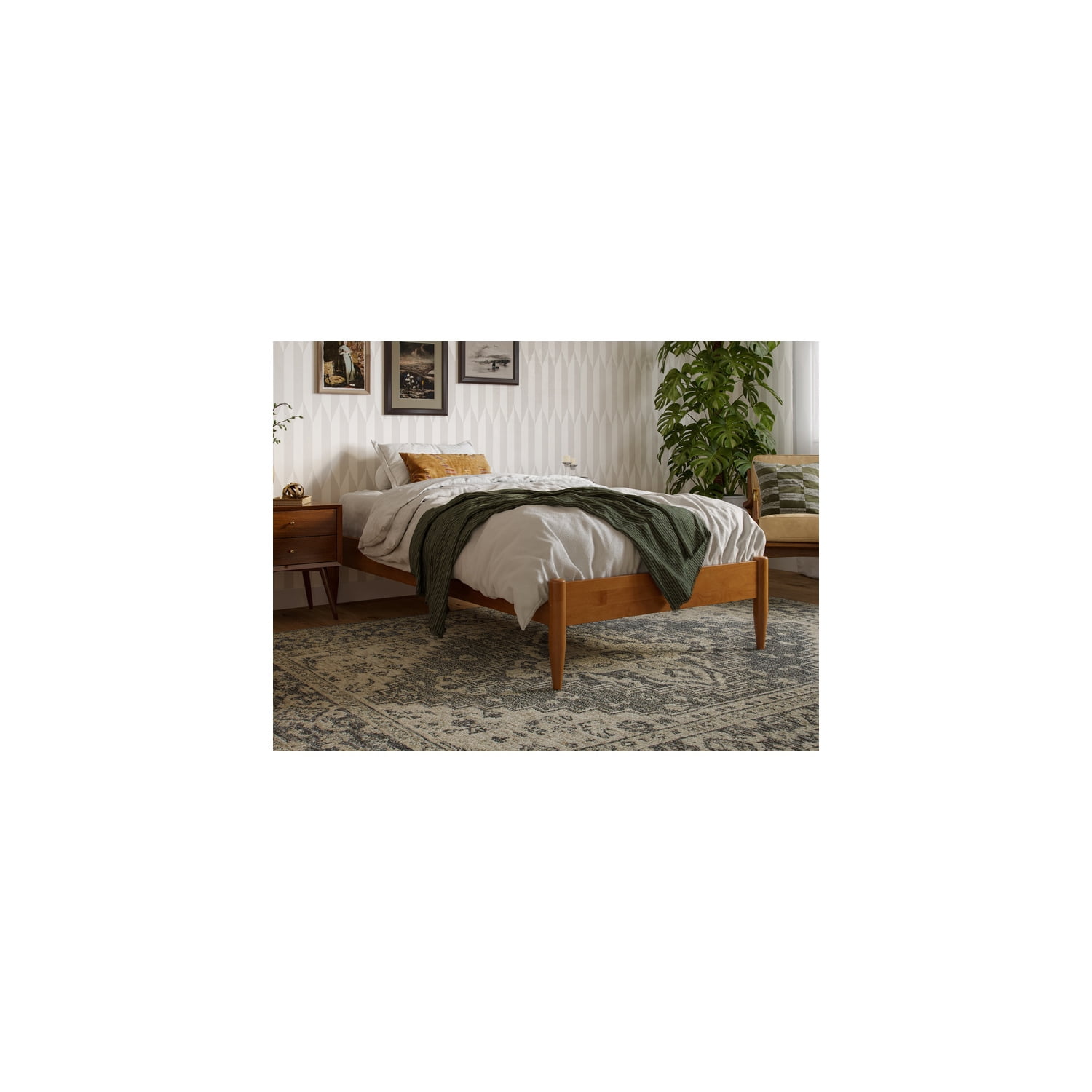 Twin XL Platform Bed Frame - Light Toffee Wood BedModern Bedroom ...