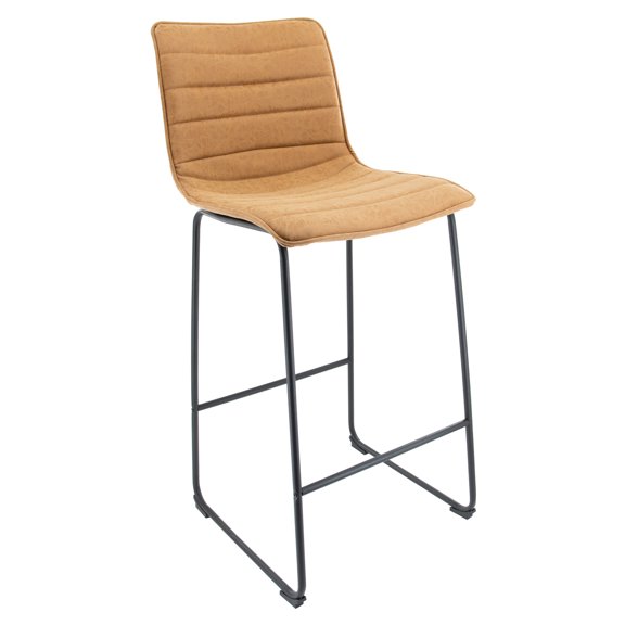 Modern Bar Stools - Leather & Iron Counter Height Stool with Footrest - Kitchen Dining Room Bar