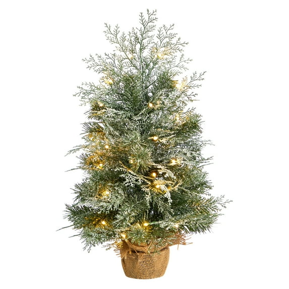HomeStock Suburban Soiree 2Ft. Winter Frosted Artificial Christmas Tree With 35 Led Lights In Burlap Base