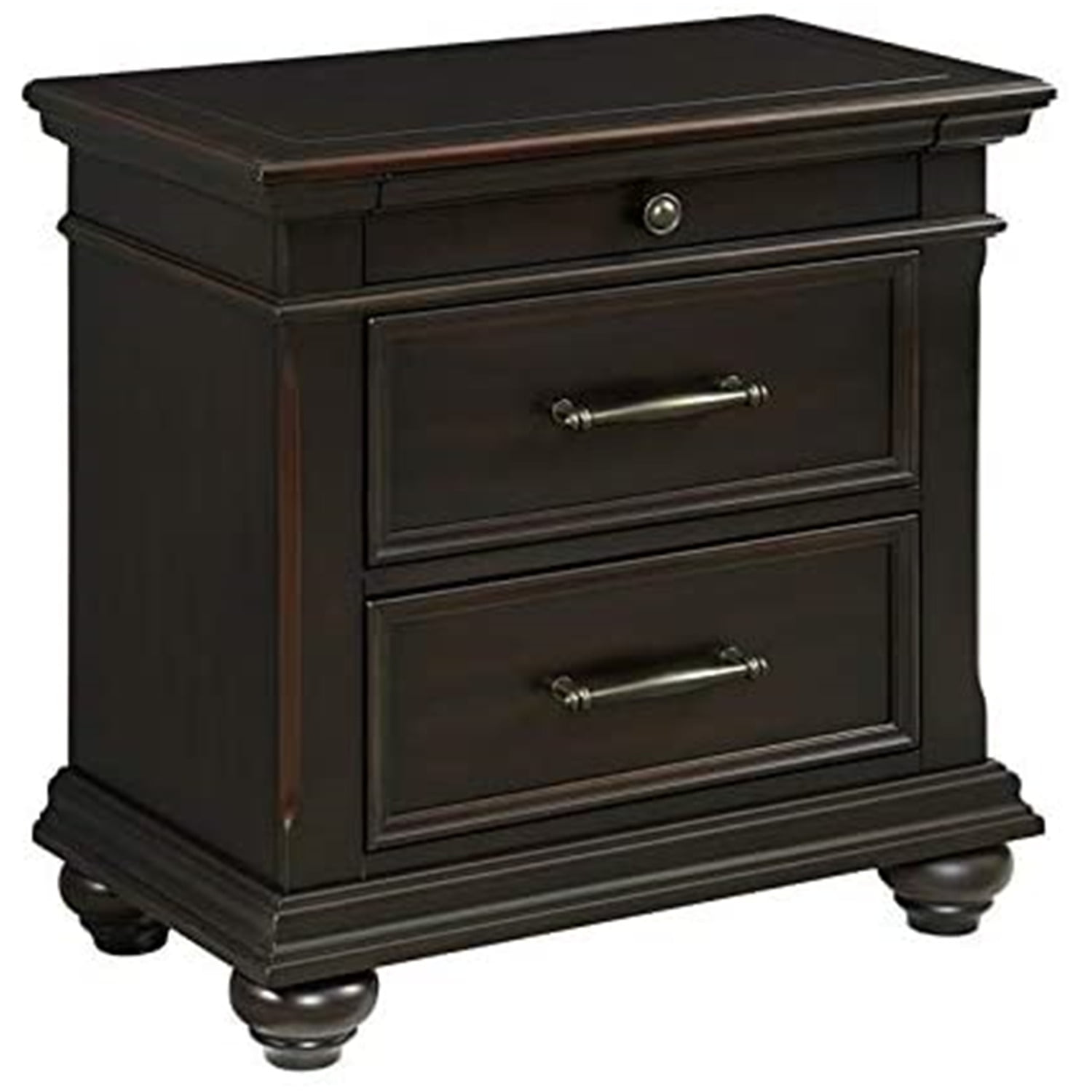 Brooks Black Poplar 3-Drawer Nightstand with USB Ports