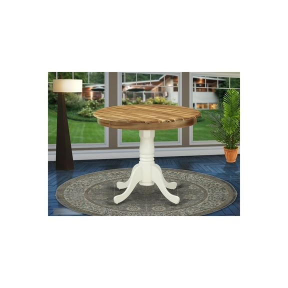 HomeStock Suburban Soiree Antique Dining Table Made Of Acacia Wood Offering Wood Texture Table Top, 36 Inch Round, Linen White Pedestal