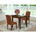 thumbnail image 1 of Modern Dining Table Set 3 Pcs - Dining Room Table & Chairs - Brown PU Leather - Hardwood Finish, 1 of 5