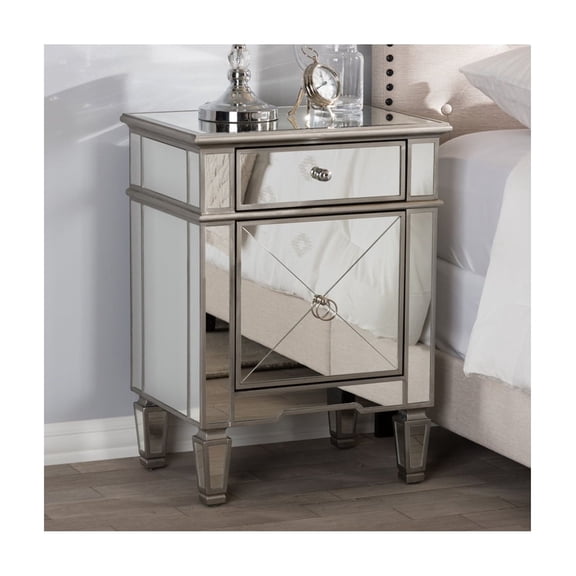 HomeStock Suburban Soiree Glamour Style Mirrored Nightstand 29" H x 22" W x 16" D Chic Storage with Elegant Finish