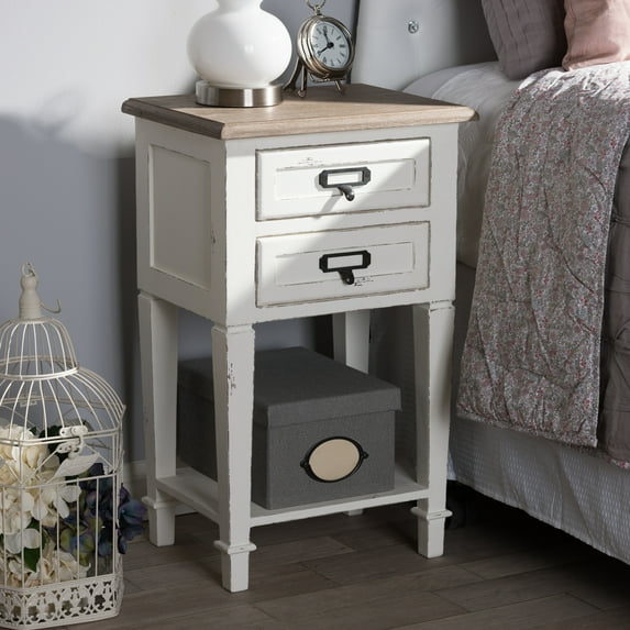 Side Table with Drawer - Weathered Oak & White Nightstand - 15.75" Wide Accent Table