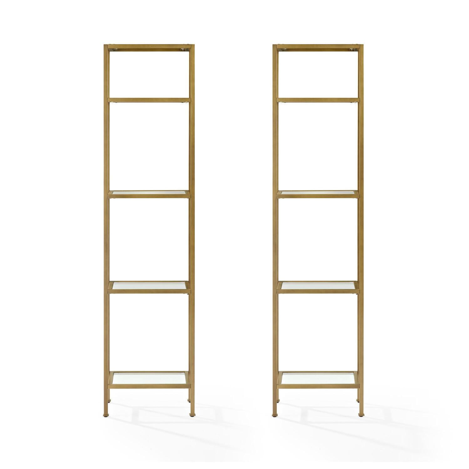 Aimee 73" Gold Steel and Glass Narrow Etagere