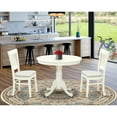 thumbnail image 1 of Modern 3Pc Dining Set - Round Table & 2 Chairs - Linen Fabric Seat - White Finish, 1 of 5