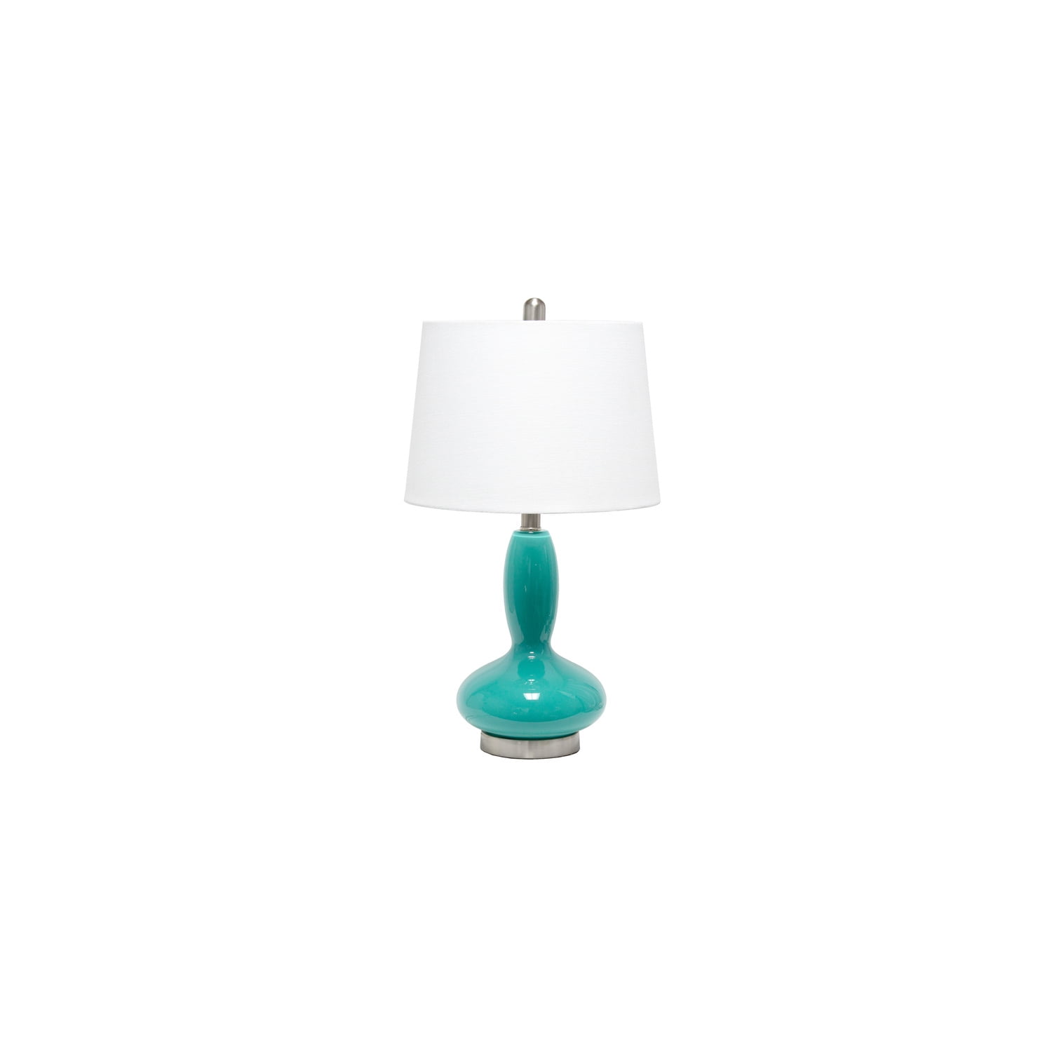 Teal Glass Gourd-Shaped Nightstand Lamp with White Fabric Shade