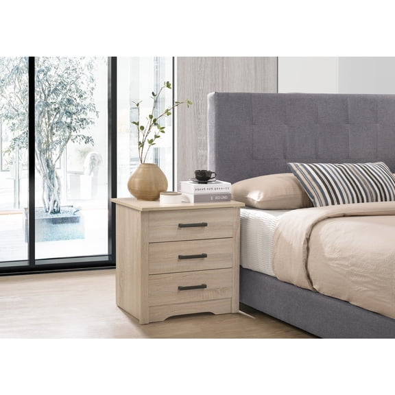 Nightstand End Table with Drawers, Modern Bedroom Furniture, Sandle Wood Finish