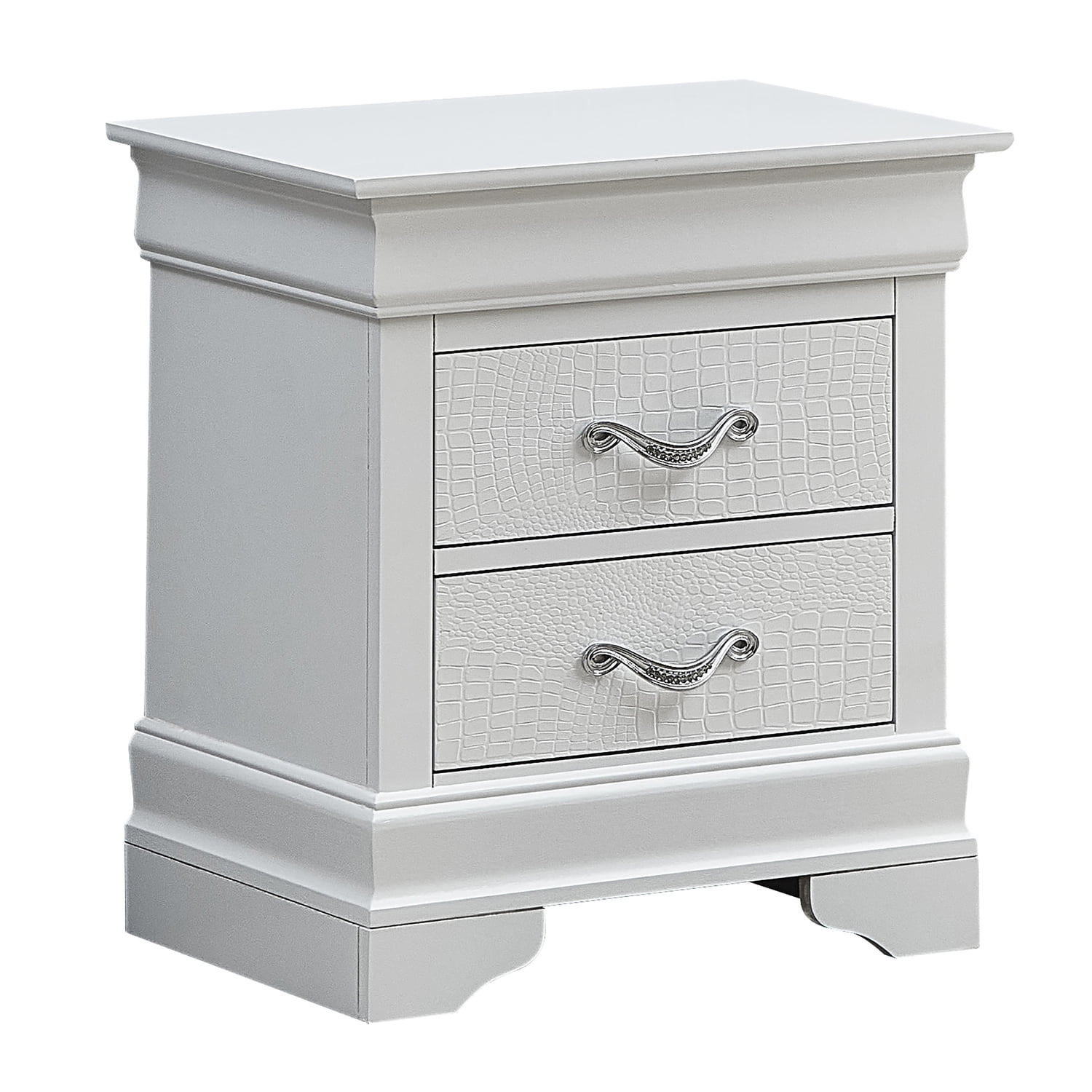 Lorana Silver 2-Drawer Nightstand with Embossed Veneers