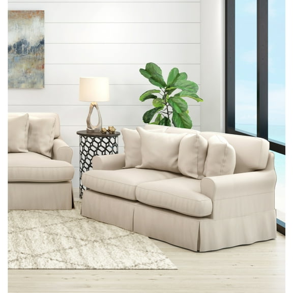 Classic Charm Loveseat - Slipcovered Sofa, Washable Fabric, Stain Resistant, Tan, 38D x 60W x 34H