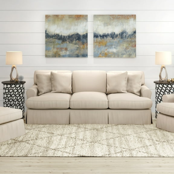 Slipcovered Sofa - Washable Performance Fabric - Stain Resistant - Tan Living Room Couch