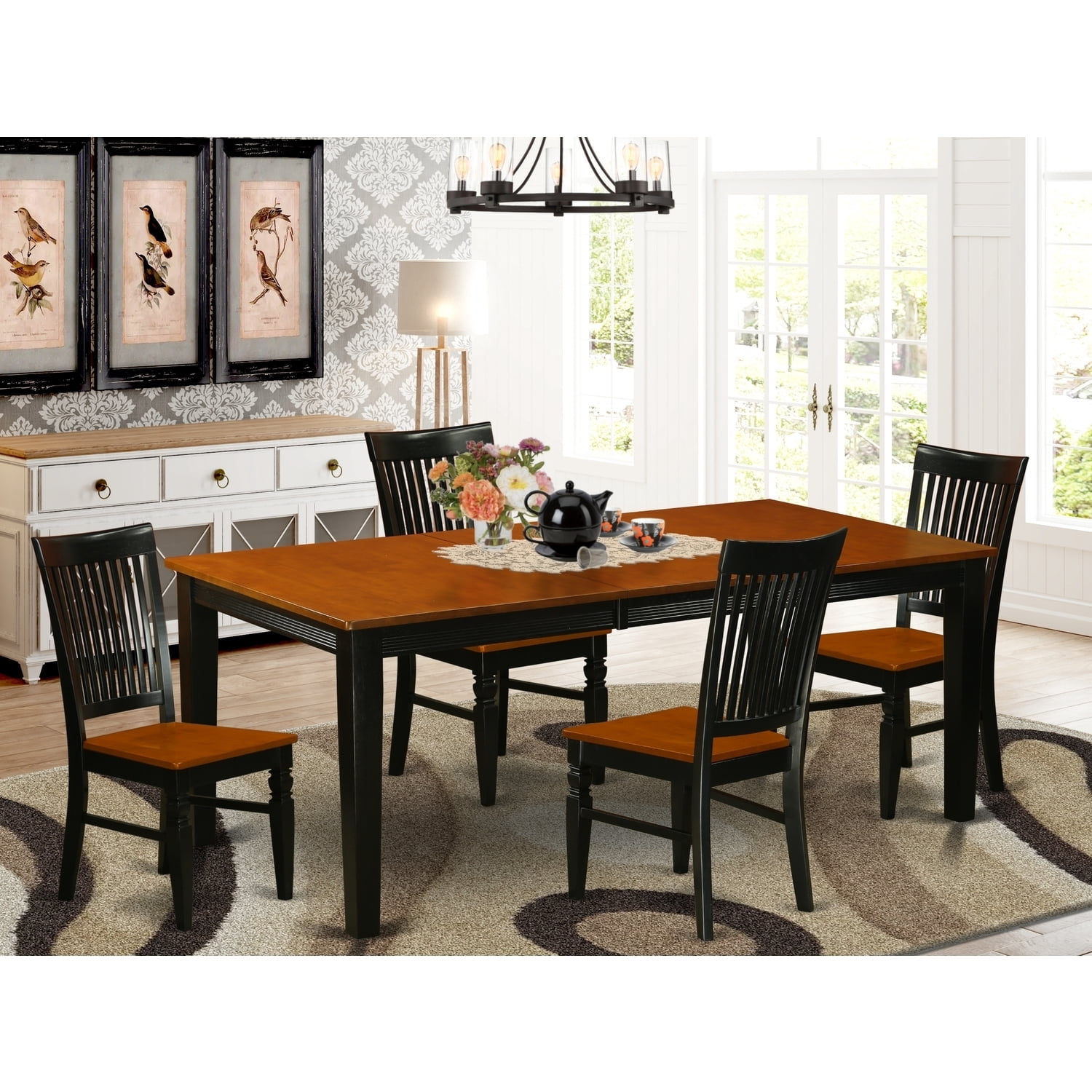 Kitchen Table Set 5 Piece - Dining Table & 4 Chairs - Black Cherry Wood ...