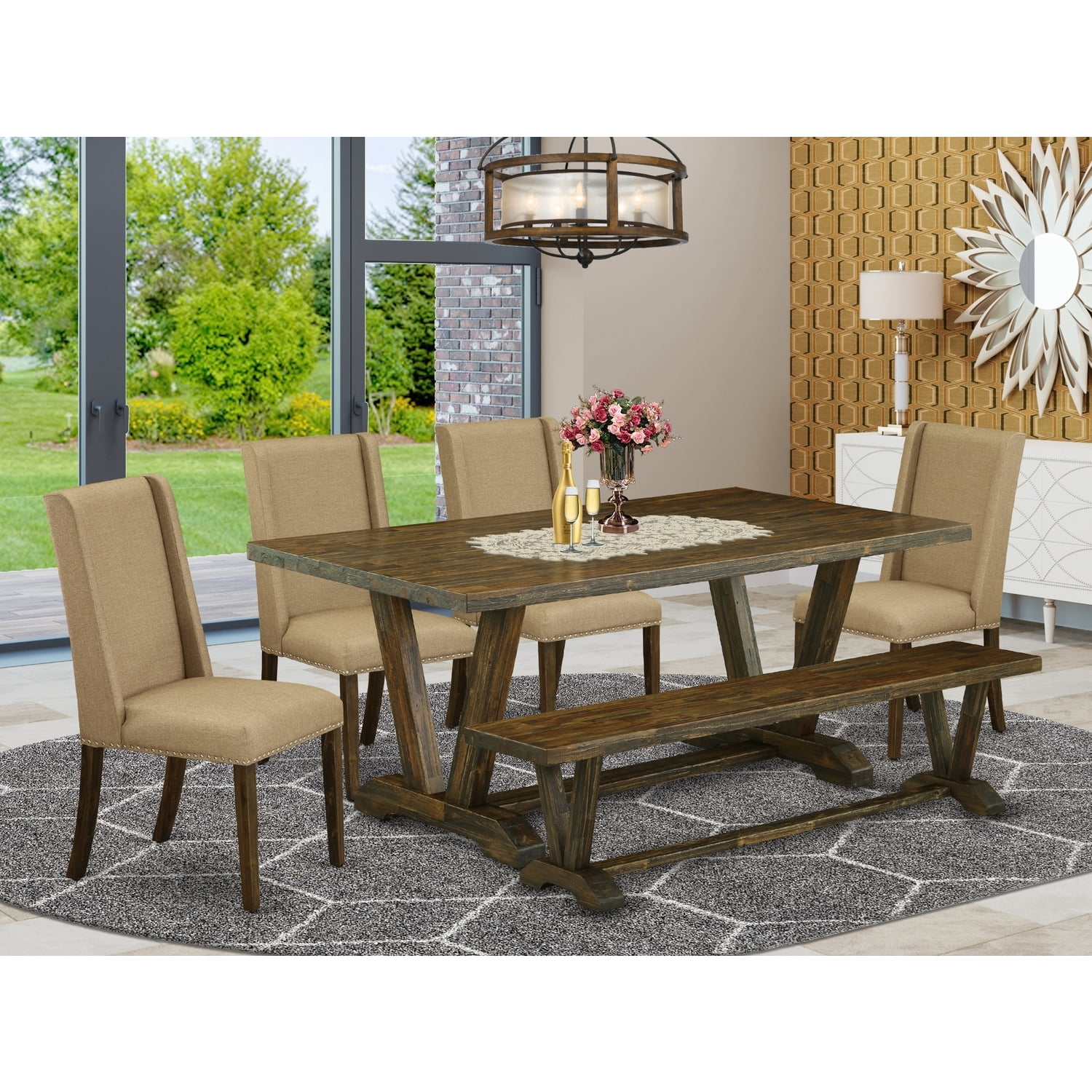 HomeStock Timeless Tradition 6-Piece Table Dining Set-Dark Khaki Linen ...