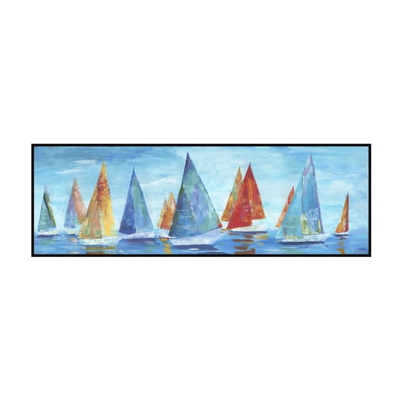 HomeStock Timeless Tradition Colorful Sails Floater Framed Painting Print on Canvas, Wall Art, Canvas Print, Framed Prints, Wall Hanging Prints for Living Room - 30"L x 1.5"D x 10"H