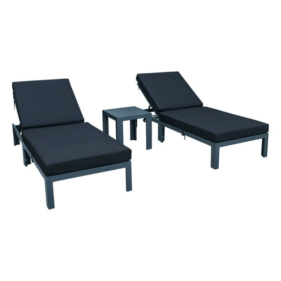 HomeStock Timeless Tradition Modern Outdoor Chaise Lounge Chair Set of 2 With Side Table & Cushions
