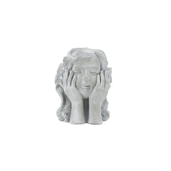 HomeStock Timeless Tradition Planter - 9" x 8" x 11.5": Gray Cement Planter Featuring Sculpted Bust of a Young Girl, Perfect for Indoor or Outdoor Use to Highlight Your Plants