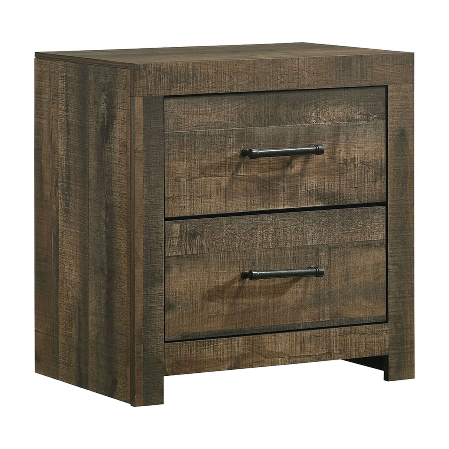 Rustic Brown 2-Drawer Solid Wood Nightstand