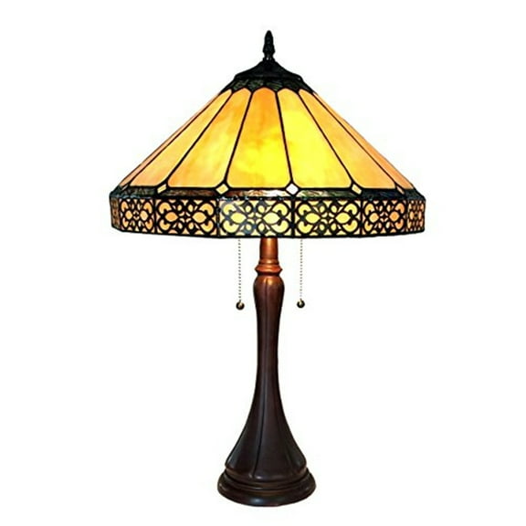 HomeStock Timeless Trends 2 Light Mission Table Lamp with 16" Shade, Dark Antique Bronze Finish, Graceful Design, Glass and Metal Construction, 23" Tall
