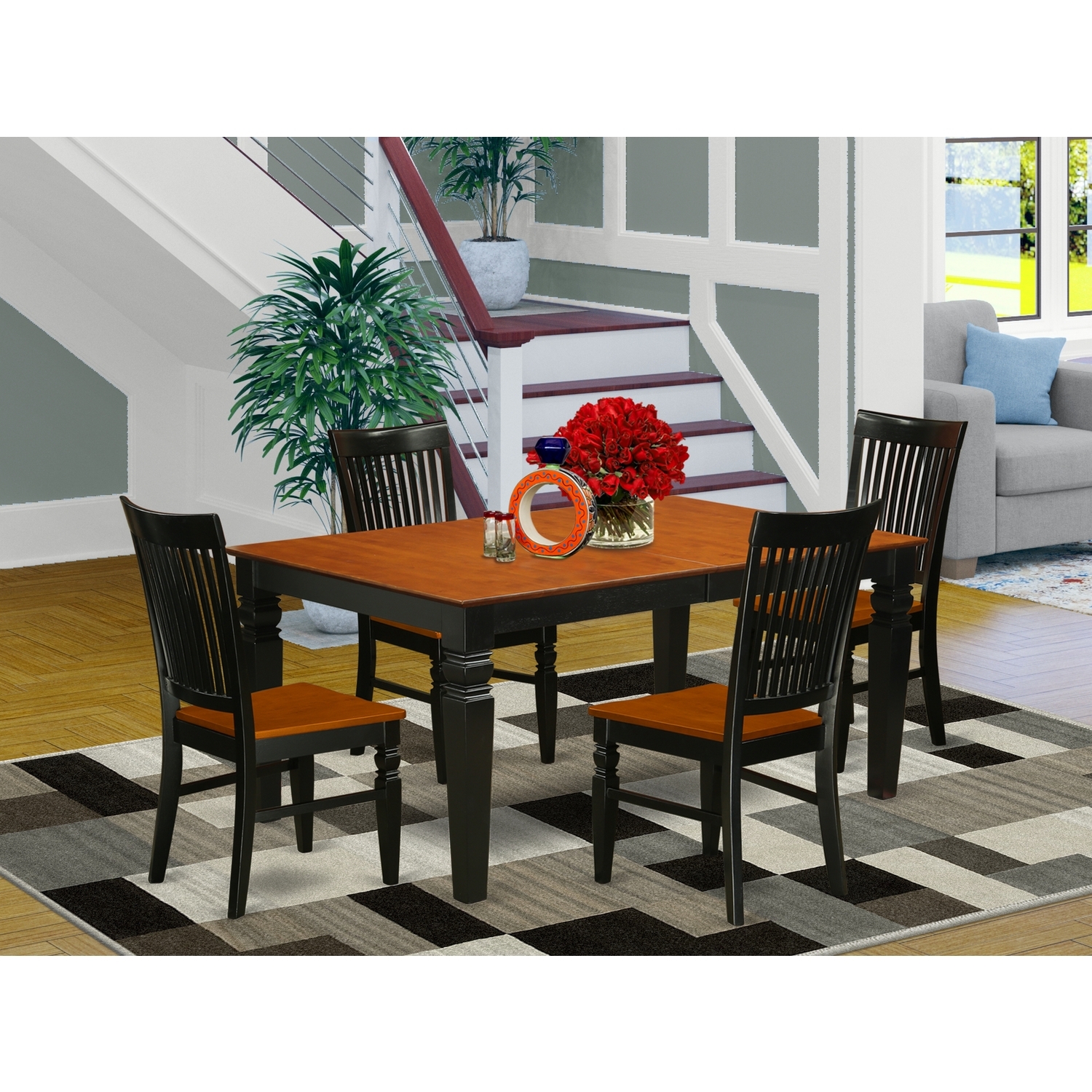 Kitchen Table Set 5 Piece Dining Room Set Wood Chairs Black Cherry ...
