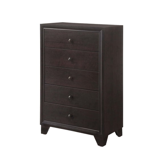 Storage Chest with Drawers - 5 Drawer Dresser - Modern Espresso Finish