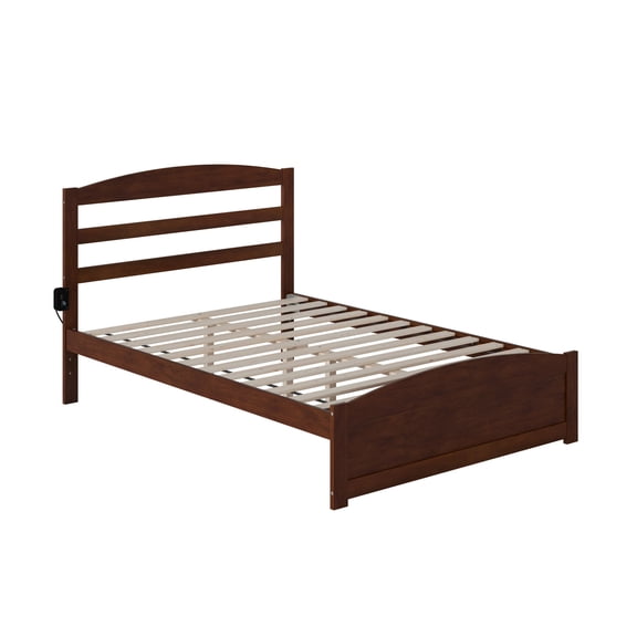 HomeStock Timeless Trends Full Platform Bed with Footboard - 53.38" x 76" x 41.38" in Walnut Finish, Includes Built-In USB Charger for Convenience