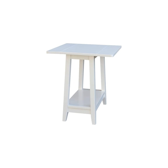 HomeStock Timeless Trends Square Drop Leaf Side Table in White Solid Parawood, 22x22x24 Inches, Dual Drop Leaves with Open Shelf for Space-Saving Charm