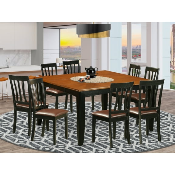 9 Piece Dining Set - Square Table & 8 Chairs - Dark Cappuccino Finish - Elegant Kitchen Table Set