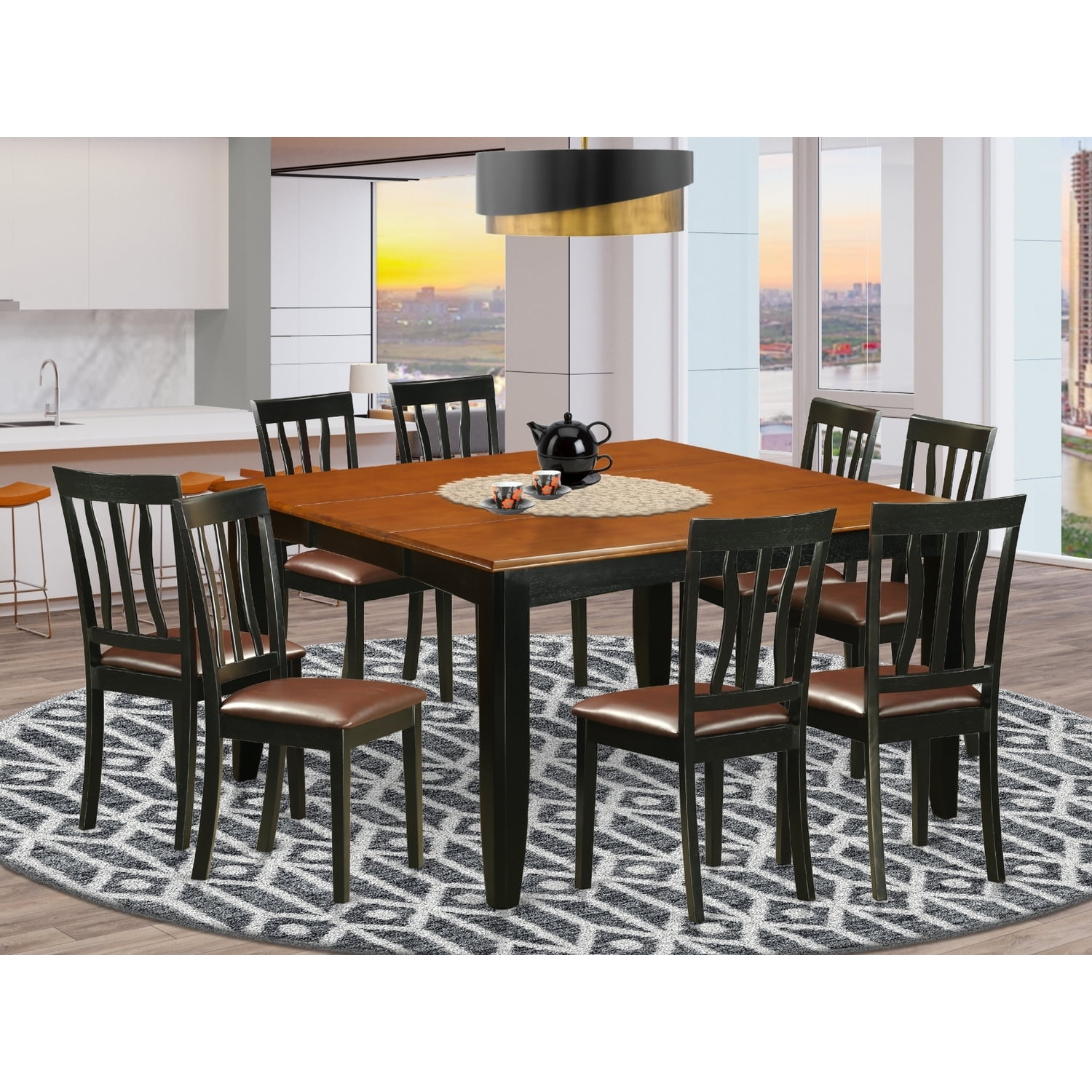 9 Piece Dining Set - Square Table & 8 Chairs - Dark Cappuccino Finish ...