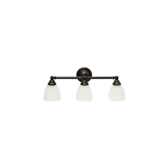 HomeStock Tribal Treasures 25" 3 Light Metal Bar and Frosted Cone Shape Glass Shades Decorative Wall Mounted Vanity Fixture For Bathroom, Entryway, Hallway, Oil Rubbed Bronze