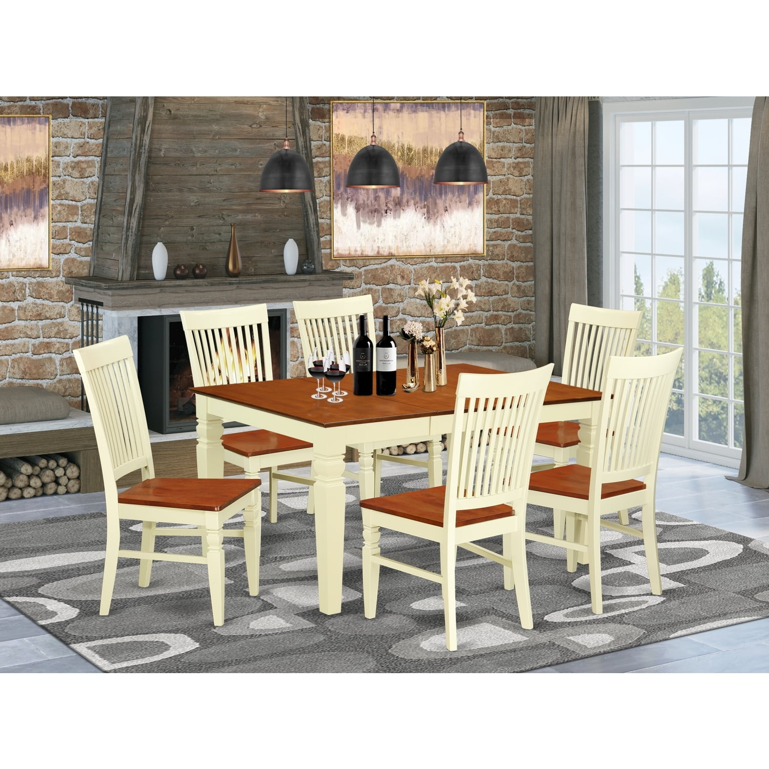 Buttermilk and Cherry 7-Piece Solid Wood Extendable Dining Set