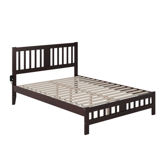 HomeStock Tribal Treasures Bed with Footboard Espresso 60.25" x 81.5" x 41.38" - Classic Design, Includes USB Charging Station, No Box Spring Needed