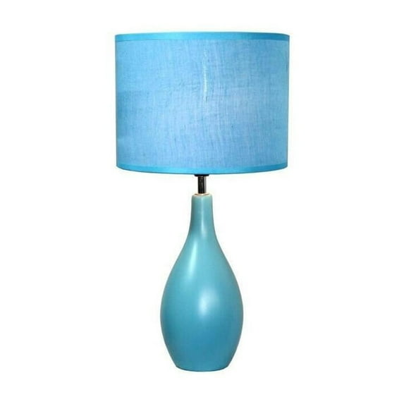 HomeStock Tribal Treasures Ceramic Table Lamp with Oval Blue Base and Matching Fabric Shade for Living Room, Bedroom, Office, or Dorm, Height 18.11"