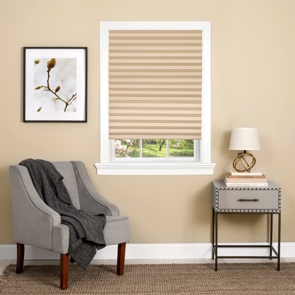 HomeStock Tribal Treasures Cordless Vinyl Room Darkening Pleated Shade - 48"x75", Latte - Peel & Stick with Adjustable Clips
