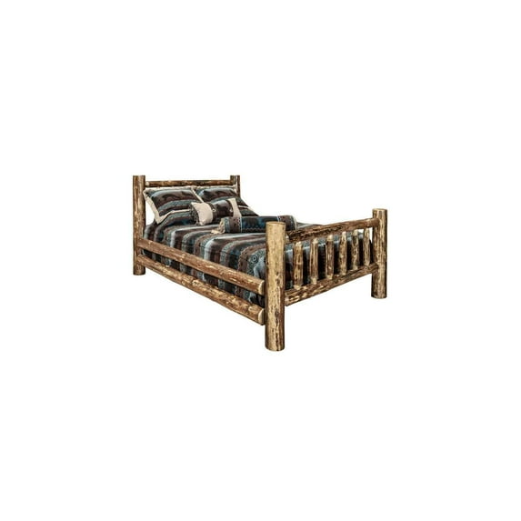 Log Bed - Full Size Spindle Style Pole Pine - Durable Heirloom Quality Furniture 87"L x 60"W x 47"H