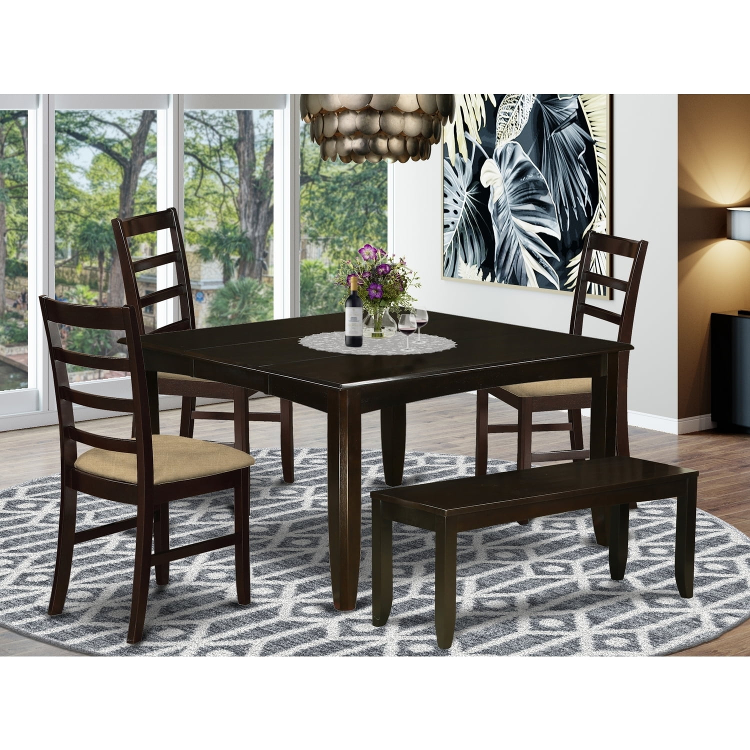 Dinette Set Kitchen Table with Chairs & Bench - Solid Wood Dining Room ...