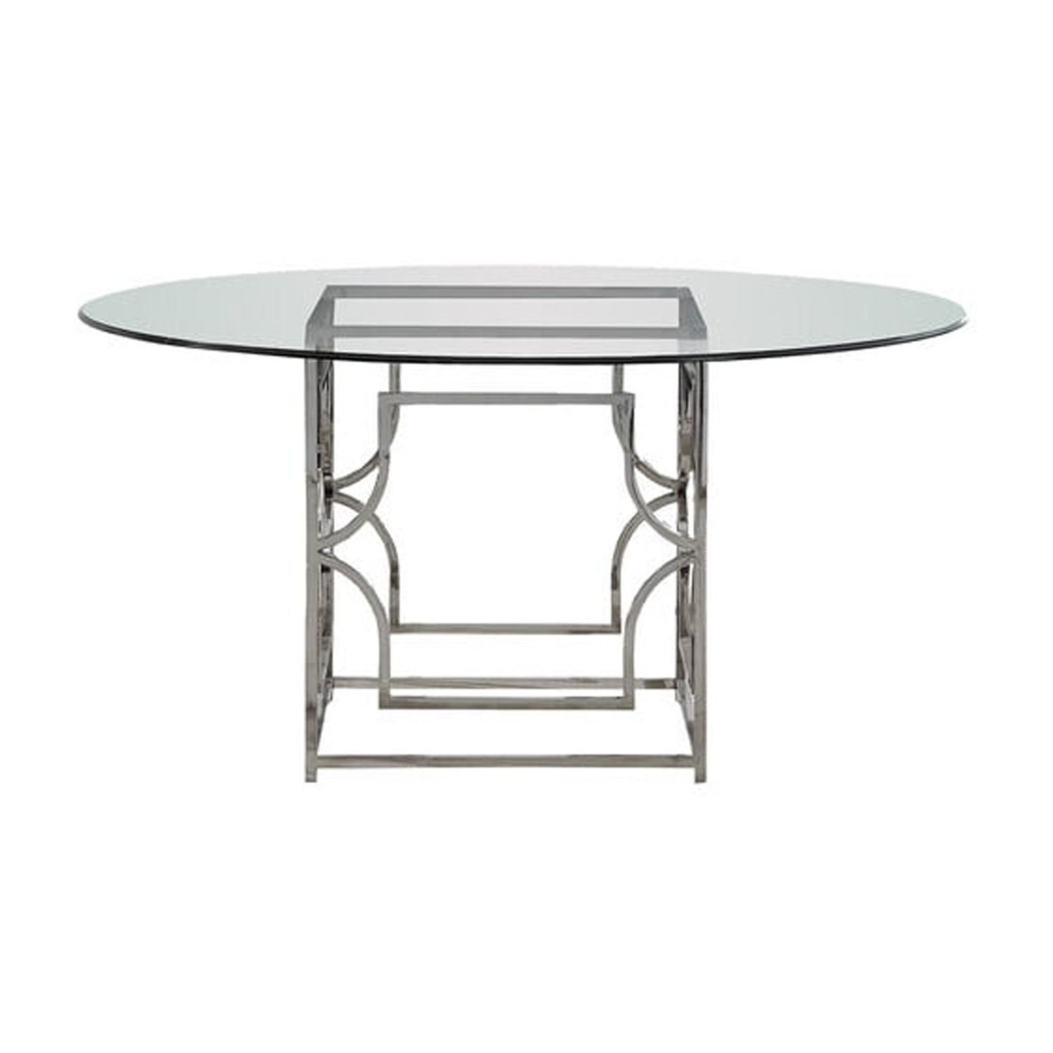 Contemporary 54" Round Glass Dining Table with Metal Base