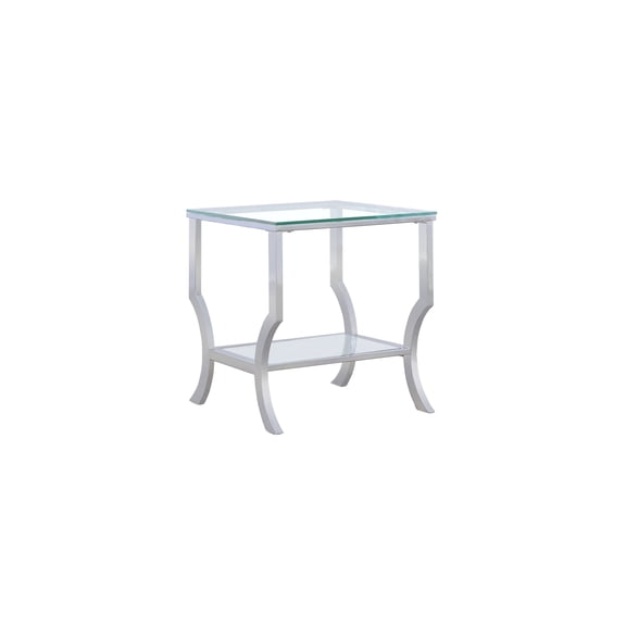HomeStock Tribal Treasures Square End Table with Mirrored Shelf - Glamorous Chrome End Table with Mirrored Shelf and Glass Top, Reflective Finish, 19.75x19.75x22 inches
