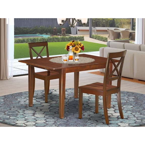 Rectangular Dining Table Set - 3Pc Tuscan Style Table with 2 Kitchen Chairs, 42-54" Extendable