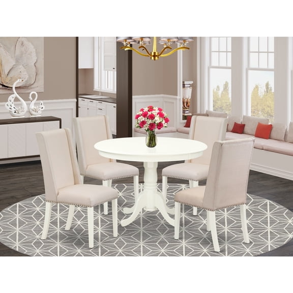 HomeStock Tuscan Temptations 5-Piece Dining Room Set- 4 Parson Dining Chairs And Dining Room Table Solid Wood Structure -High Back & Linen White Finish
