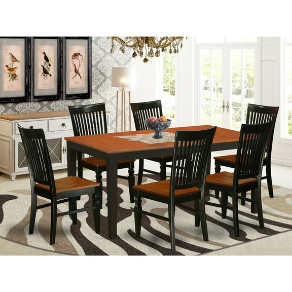 Kitchen Table Set 7 Piece - Dining Table & 6 Chairs - Black Cherry Finish - Elegant Family Dining Room Set